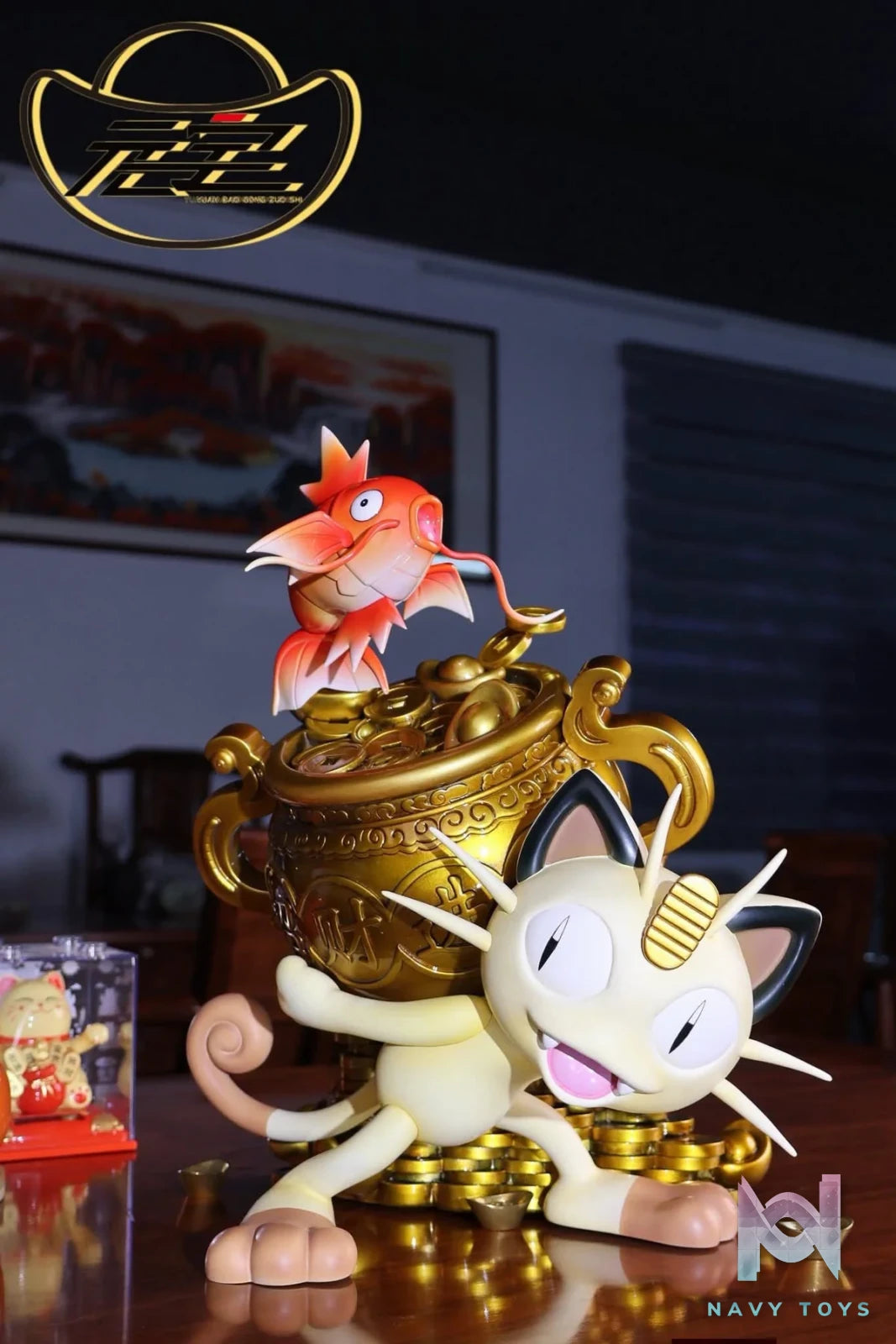 Fortune Cat and Coi Fish resin statue Yuan Bao Studio anime figure