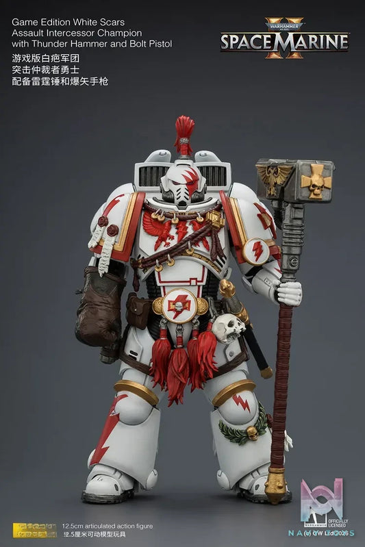 JOYTOY – Game Edition White Scars Assault Intercessor Champion with Thunder Hammer and Bolt Pistol JT04407 (Licensed)