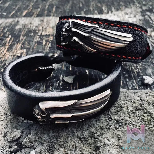 Raven Studio (silver jewelry) – Original Design “Highway Angel” Handmade Leather Bracelet Original