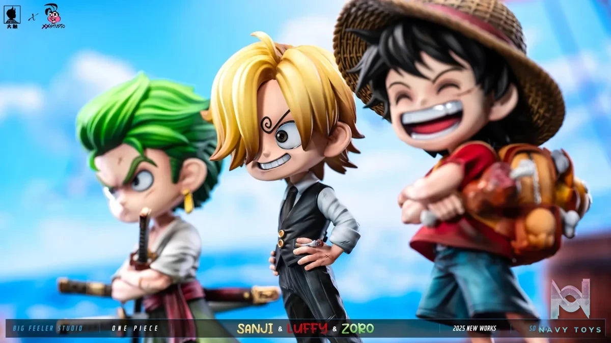 Big Feeler Studio & XOX Studio - One Piece Q version The Three Strongest Luffy & Zoro & Sanji resin statue Navy Toys anime figure
