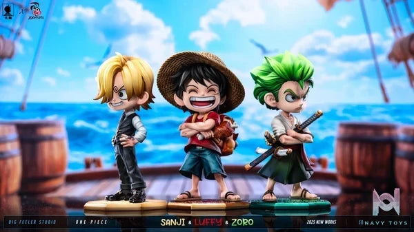 Big Feeler Studio & XOX Studio - One Piece Q version The Three Strongest Luffy & Zoro & Sanji resin statue Navy Toys anime figure