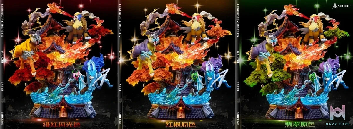 666 Studio - Pokémon Legendary Pokémon Entei & Raikou & Suicune resin statue Navy Toys anime figure