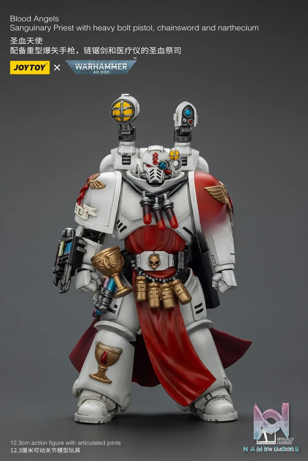 JOYTOY – 1/18 Blood Angels Sanguinary Priest with heavy bolt pistol, chainsword and narthecium JT1789 (Licensed)