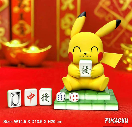Pikachu playing Mahjong resin statue egg studio anime figure