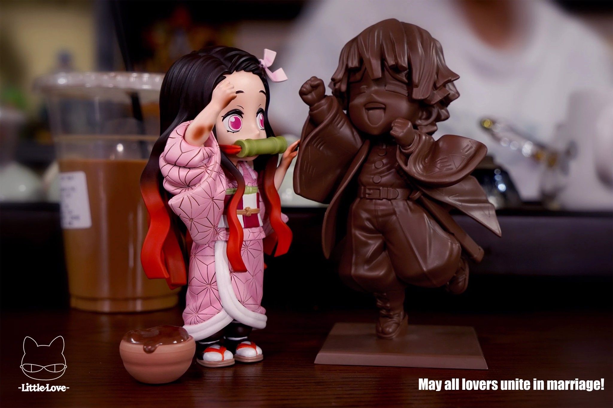 Nezuko & Zenitsu Chocolate resin statue little love studio anime figure