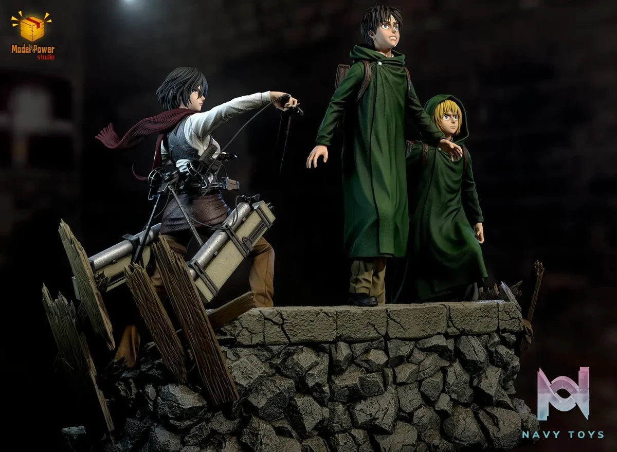 Model Power Studio - Attack On Titan The Basement Trio Mikasa & Armin & Eren resin statue Navy Toys anime figure