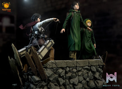 Model Power Studio - Attack On Titan The Basement Trio Mikasa & Armin & Eren resin statue Navy Toys anime figure