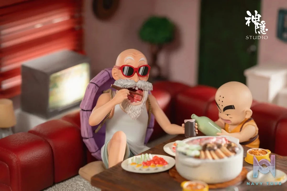 Shen Yin Studio - Dragon Ball Food Series Kame House is open for dinner Son Goku & Master Roshi & Launch & Kuririn resin statue Navy Toys anime figure