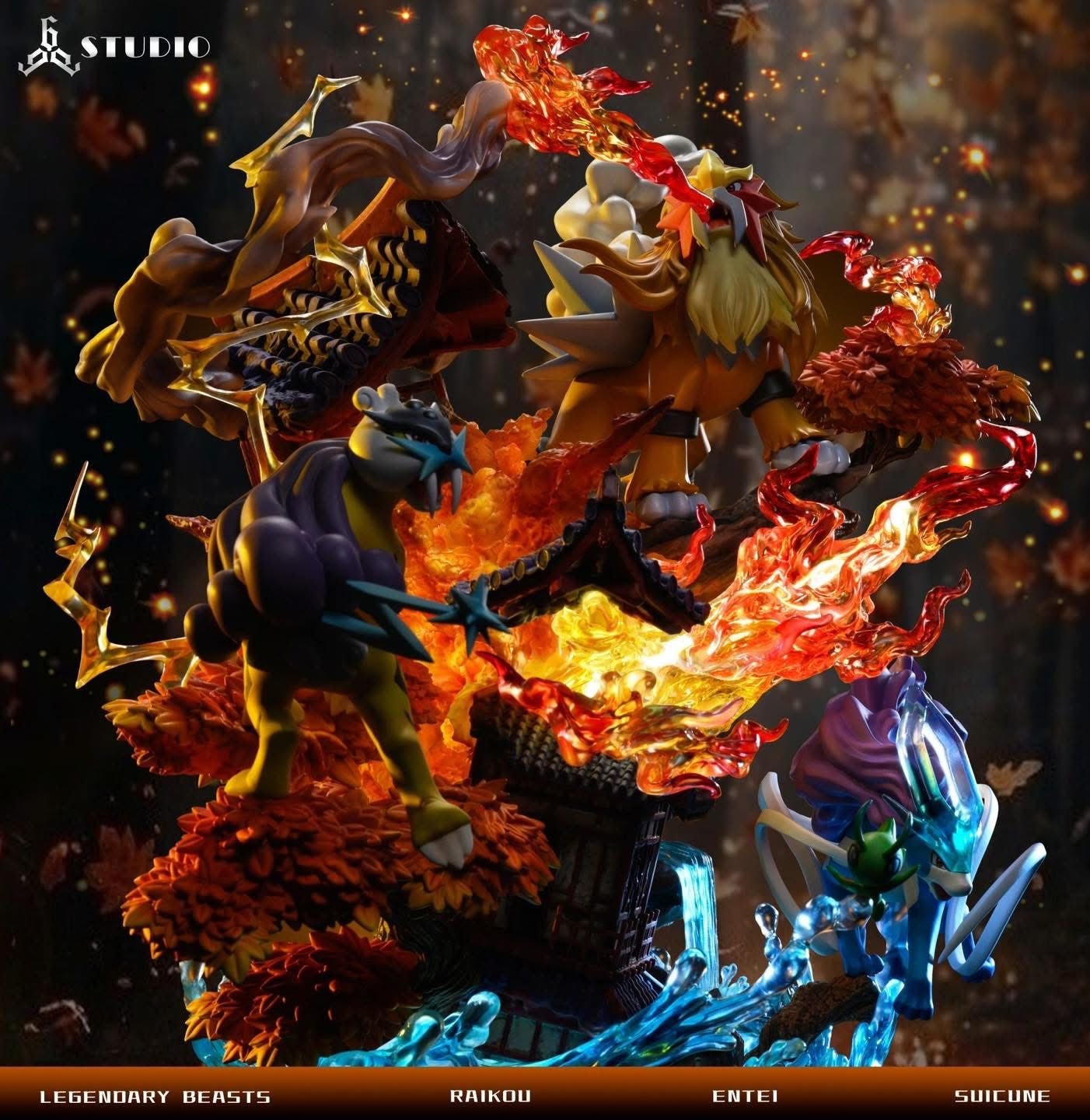 Entei & Raikou & Suicune resin statue 666 Studio anime figure