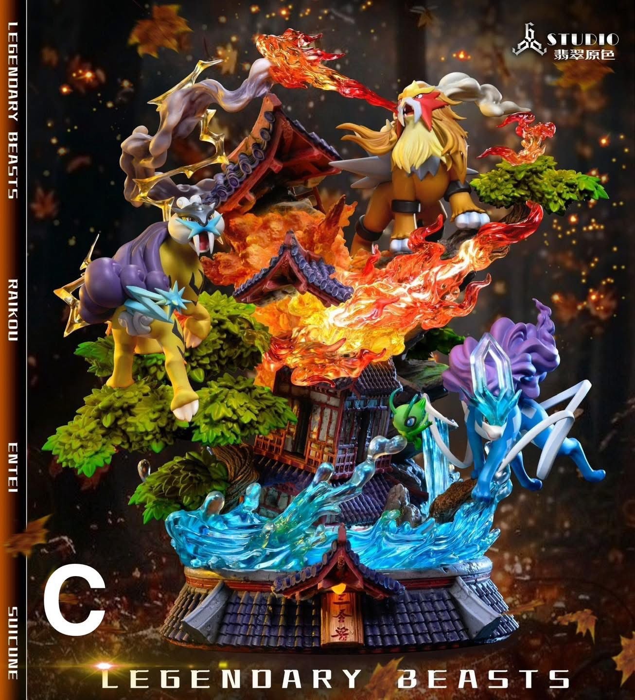 Entei & Raikou & Suicune resin statue 666 Studio anime figure