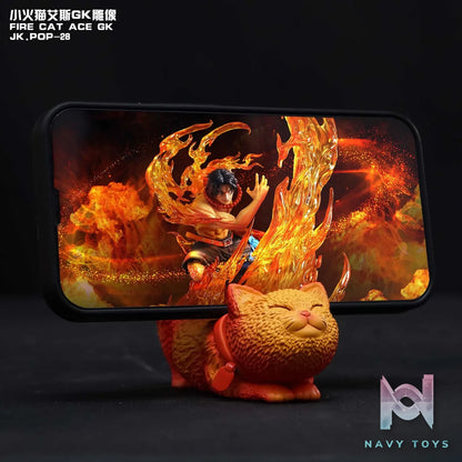 Jacksdo Studio – One Piece Portgas D. Ace Statue & Flame Kitten Cell Phone Holder