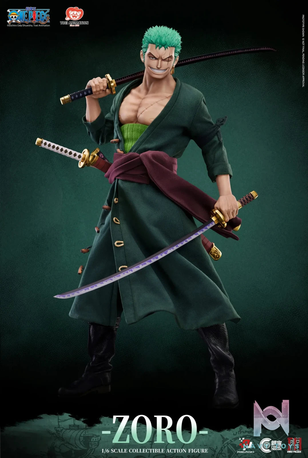 Pixel Poses X Cosmic Creations X JIMEI PALACE Studio – ONE PIECE Roronoa Zoro 1/6 Scale Platinum Silicone Action Figure (Licensed)