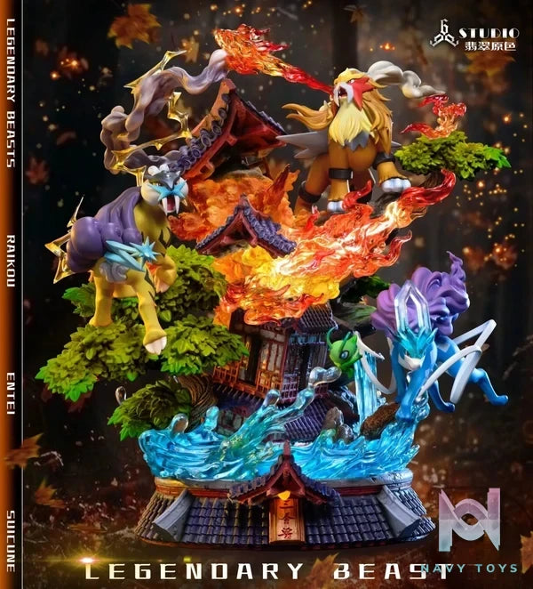 666 Studio - Pokémon Legendary Pokémon Entei & Raikou & Suicune resin statue Navy Toys anime figure