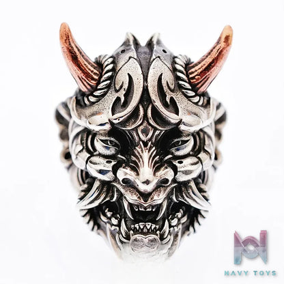 Raven Studio (silver jewelry) – Original Exclusive Design “Hannya” Japanese Samurai Armor Mask Ring Original