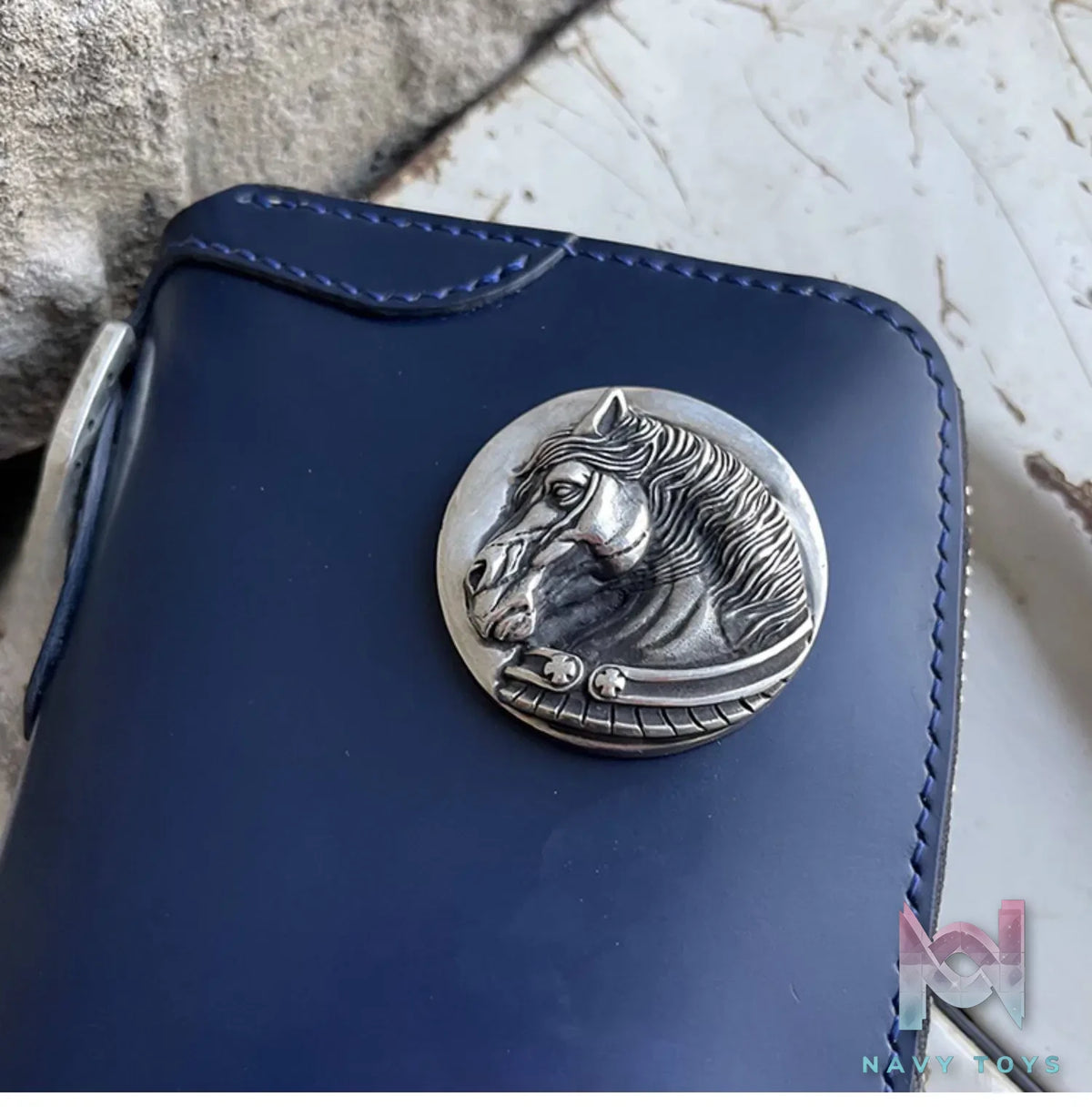 Raven Studio (silver jewelry) – Blue Cordovan Leather Multi-Card Slot Zipper Wallet Original