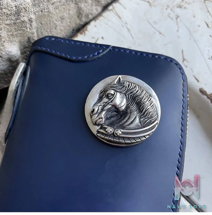 Raven Studio (silver jewelry) – Blue Cordovan Leather Multi-Card Slot Zipper Wallet Original