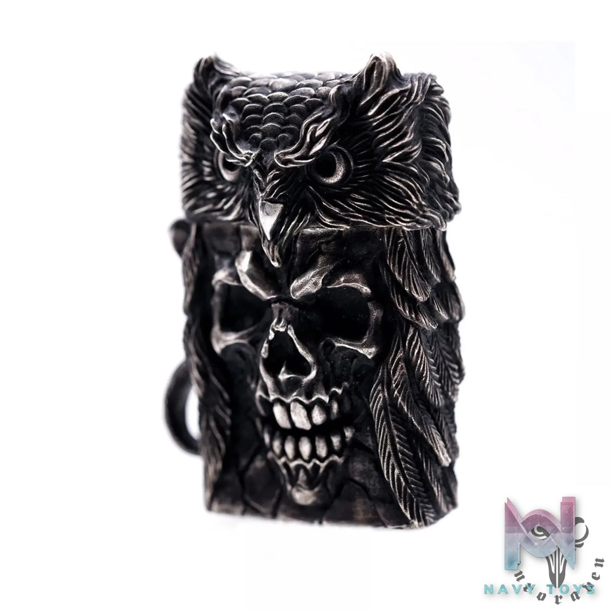 Raven Studio (silver jewelry) – “Existence” Indian Owl Skull Zippo Slim Lighter Case Original