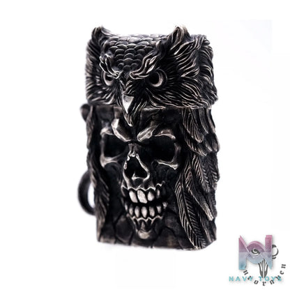 Raven Studio (silver jewelry) – “Existence” Indian Owl Skull Zippo Slim Lighter Case Original
