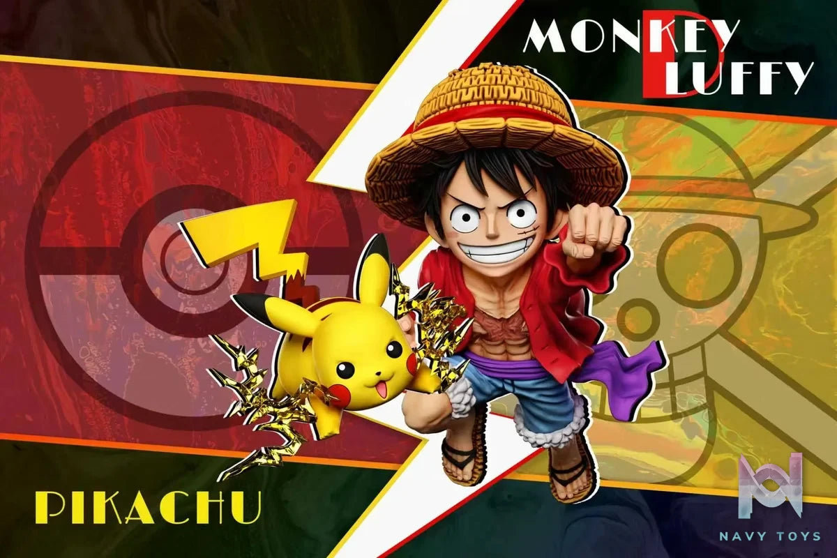 A+ Studio - Pokémon & One Piece Luffy Resonance Series Pikachu & Luffy resin statue Navy Toys anime figure