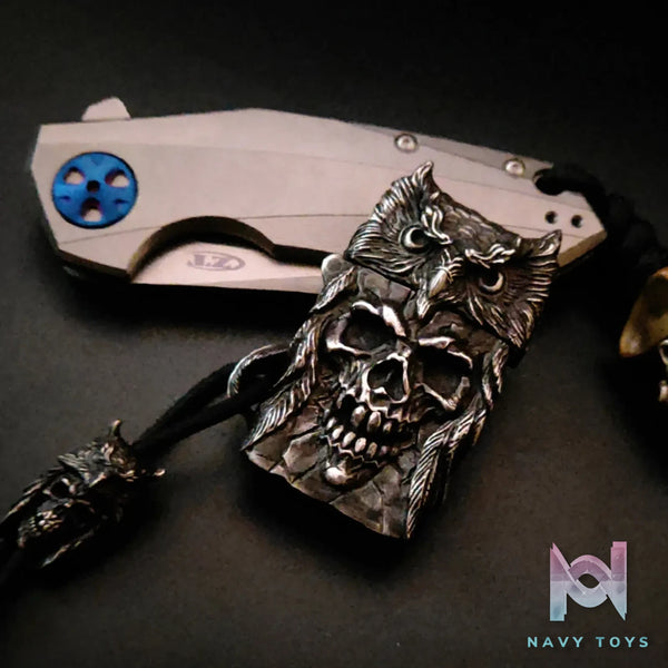 Raven Studio (silver jewelry) – “Existence” Indian Owl Skull Zippo Slim Lighter Case Original