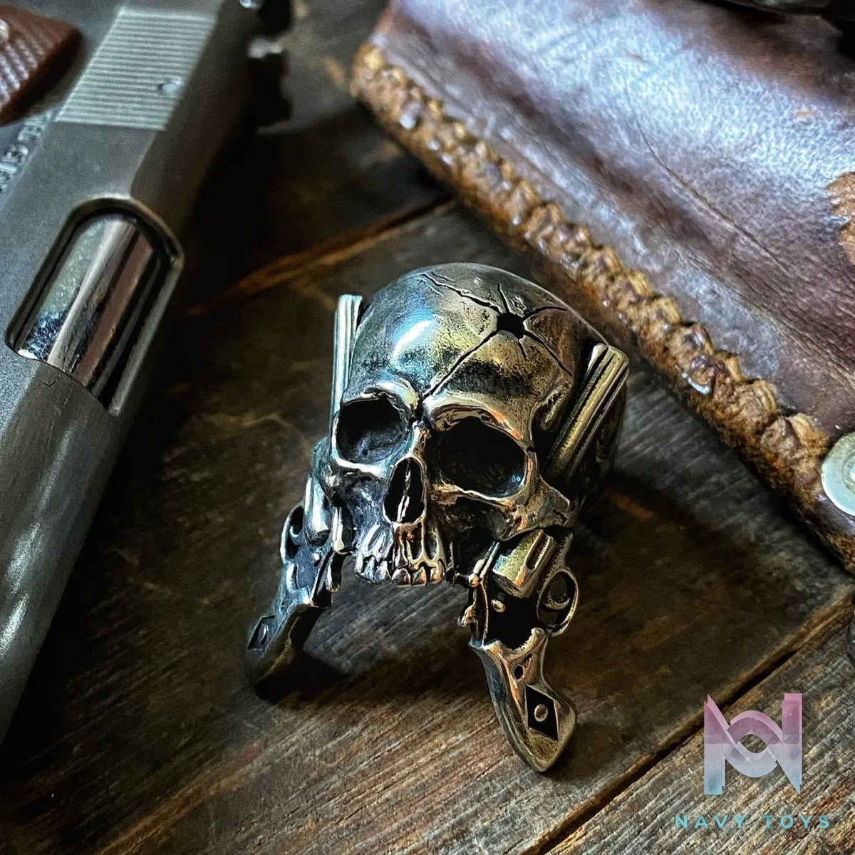 Raven Studio (silver jewelry) – Original Exclusive “Duel” Double Gun Skull Ring Original