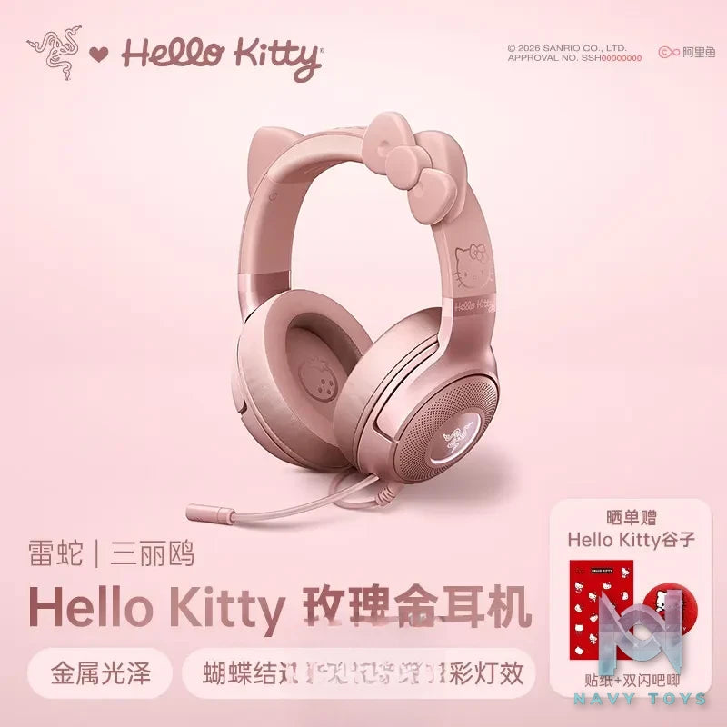 Razer – Hello Kitty Wired Gaming Headset Rose Gold Over-Ear Esports Headphones Sanrio (Licensed)