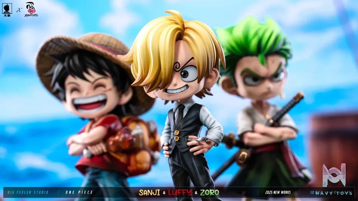 Big Feeler Studio & XOX Studio - One Piece Q version The Three Strongest Luffy & Zoro & Sanji resin statue Navy Toys anime figure